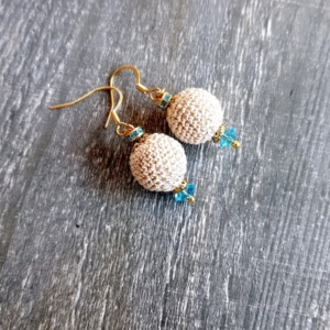 Crocheted earrings with blue crystal rhinestones