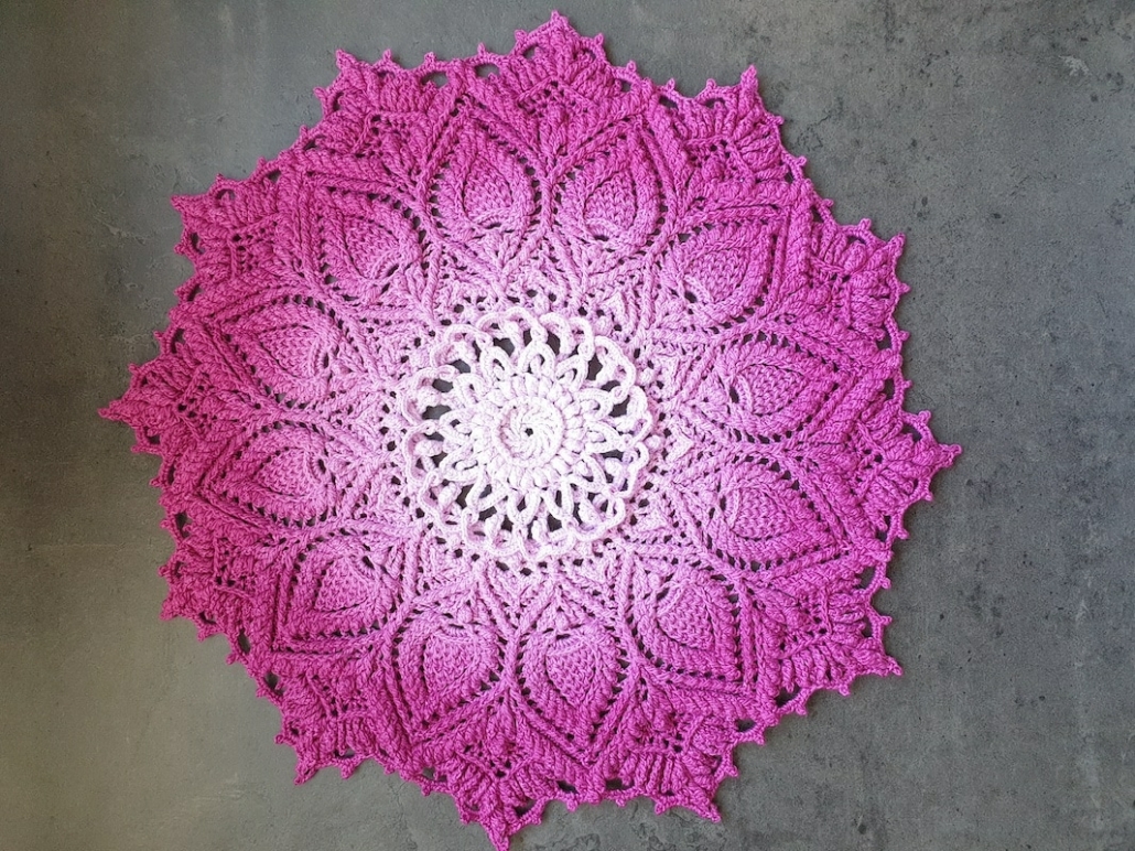 Pink gradient 3D textured cotton mandala doily