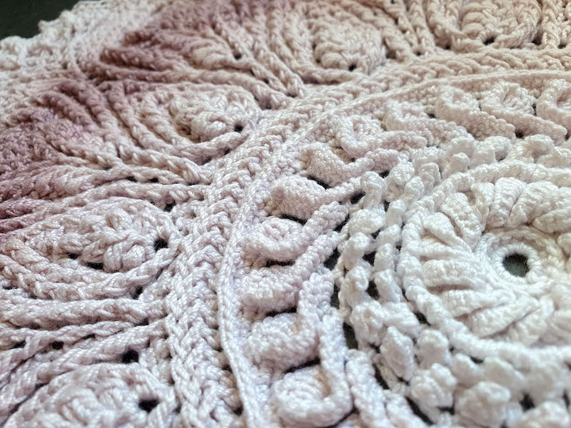 Vintage rose gradient 3D textured cotton mandala doily